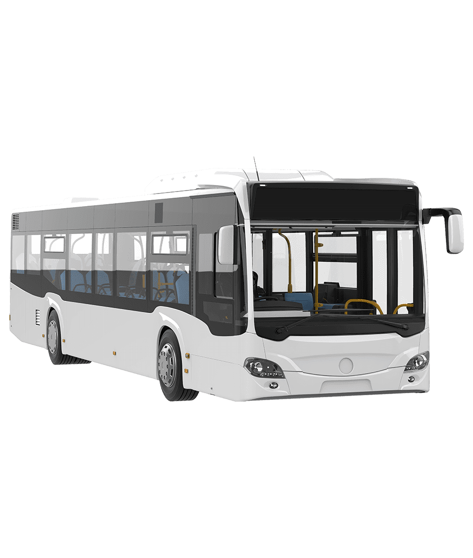 Isolated realistic matte white city bus car from left rear view